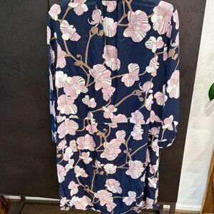 Diane Von Furstenberg Navy Floral Tie-Waist Midi Dress 100% Silk